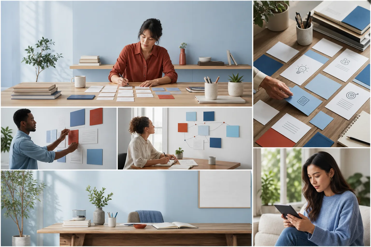 Editorial workspace with lesson cards organized into a short sequence